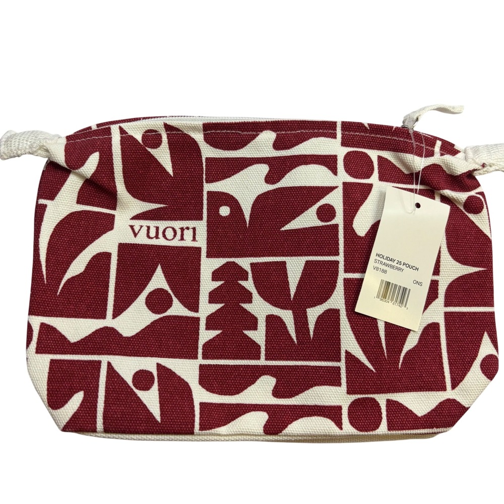 NWT Vuori Holiday 25 Canvas Tote Bag and Pouch Set Strawberry Red Geometric - Picture 2 of 9